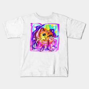 Purple Pink  Cat Kids T-Shirt